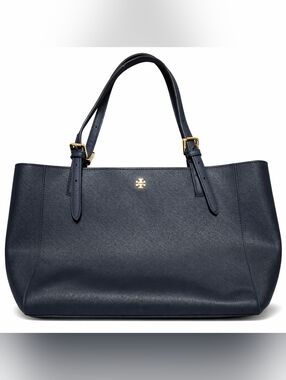 Tory Burch Navy Saffiano Leather Tote Shoulder Bag Midnight Blue Work Bag Large